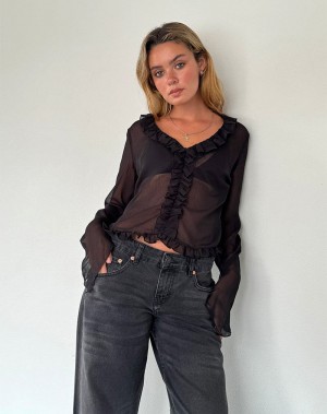 Women's Motel Rocks Adriana Ruffle Blouse Black | SYB510JE