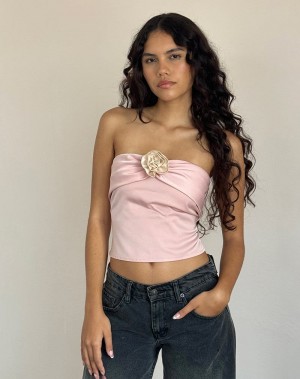 Women's Motel Rocks Astrum Satin Bandeau Pink White | GYS4637MM