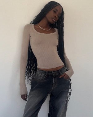 Women's Motel Rocks Binlo Extra Long Sleeve T Shirts Beige | DQP846ZB