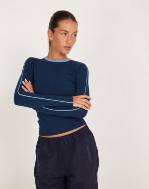 Women's Motel Rocks Bonija Long Sleeve T Shirts Navy Blue | MGS4321VS