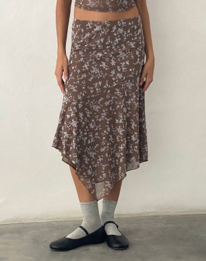 Women's Motel Rocks Cinta Low Rise Midi Skirts Dark Grey Brown | QJL10083NM