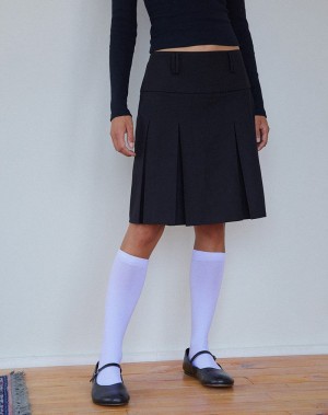 Women's Motel Rocks Fermi Pleated Midi Skirts Black | KDU707OO