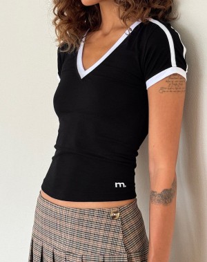 Women's Motel Rocks Izolde Baby Tee T Shirts Black White | QFA1227CD