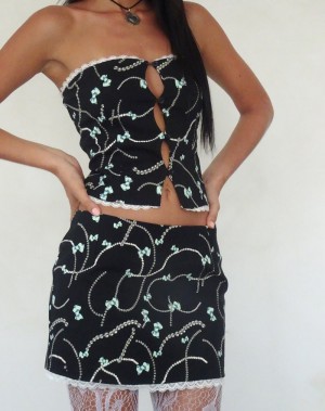 Women's Motel Rocks Lacur Bandeau Corset Vest Black | VTO4049OL
