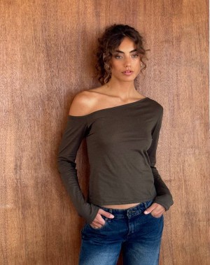 Women's Motel Rocks Ledez Asymmetrical Slouchy T Shirts Green | MTC276JZ