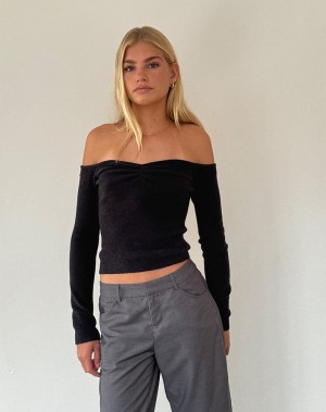 Women's Motel Rocks Makena Bardot Jumpers Black | UZF8315LY