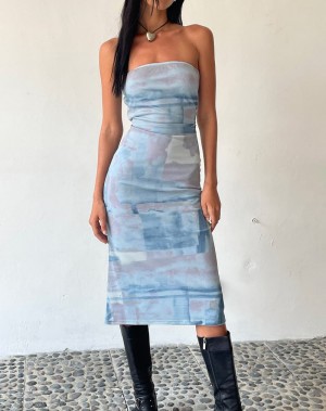 Women's Motel Rocks Motel X Jacquie Suki Bandeau Midi Dress Blue | SRQ9698AC