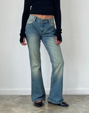 Women's Motel Rocks Rigid Low Rise Flare Jeans Green | OXM2025JC