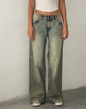 Women's Motel Rocks Roomy Extra Wide Low Rise Jeans Brown Blue | YWK5952HN
