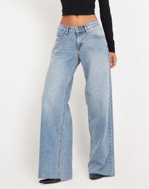 Women's Motel Rocks Roomy Extra Wide Raw Hem Low Rise Jeans Blue | VLT8474GW
