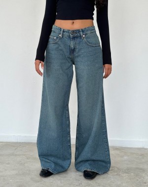 Women's Motel Rocks Roomy Oversized Low Rise Jeans Blue Green | PTO221CZ