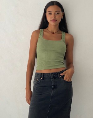 Women's Motel Rocks Roxe Ribbed Top Vest Dark Green | NVF5928SL