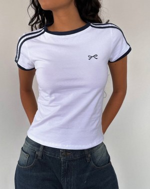 Women's Motel Rocks Salda Sporty Tee T Shirts White Navy | AAI9495ED