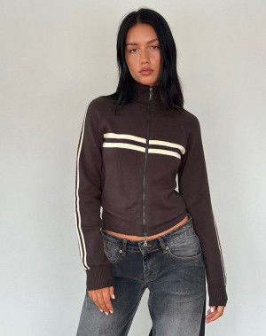 Women's Motel Rocks Talisa Sporty Zip Through Jackets Brown | ZCB4572XV