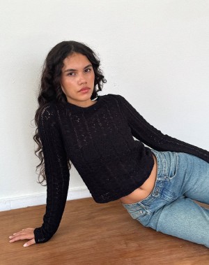 Women's Motel Rocks Venia Knitted Long Sleeve Blouse Black | OFE9729PP