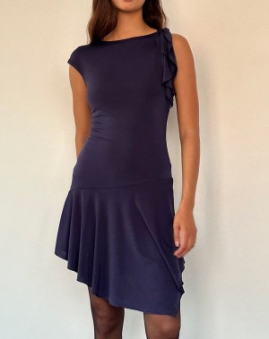 Women's Motel Rocks Winslow Asymmetric Frill Mini Dress Navy | WPX6991IA