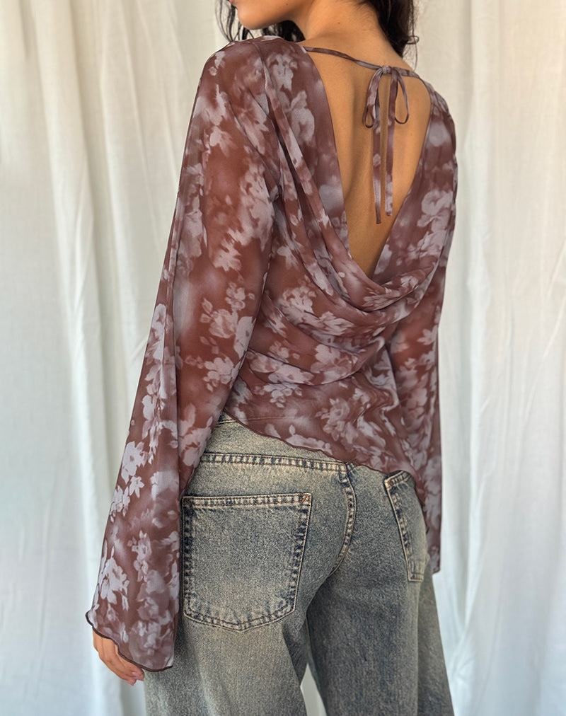 Women's Motel Rocks Arcelia Long Sleeve Mesh Blouse Grey Brown | YYL5327QE