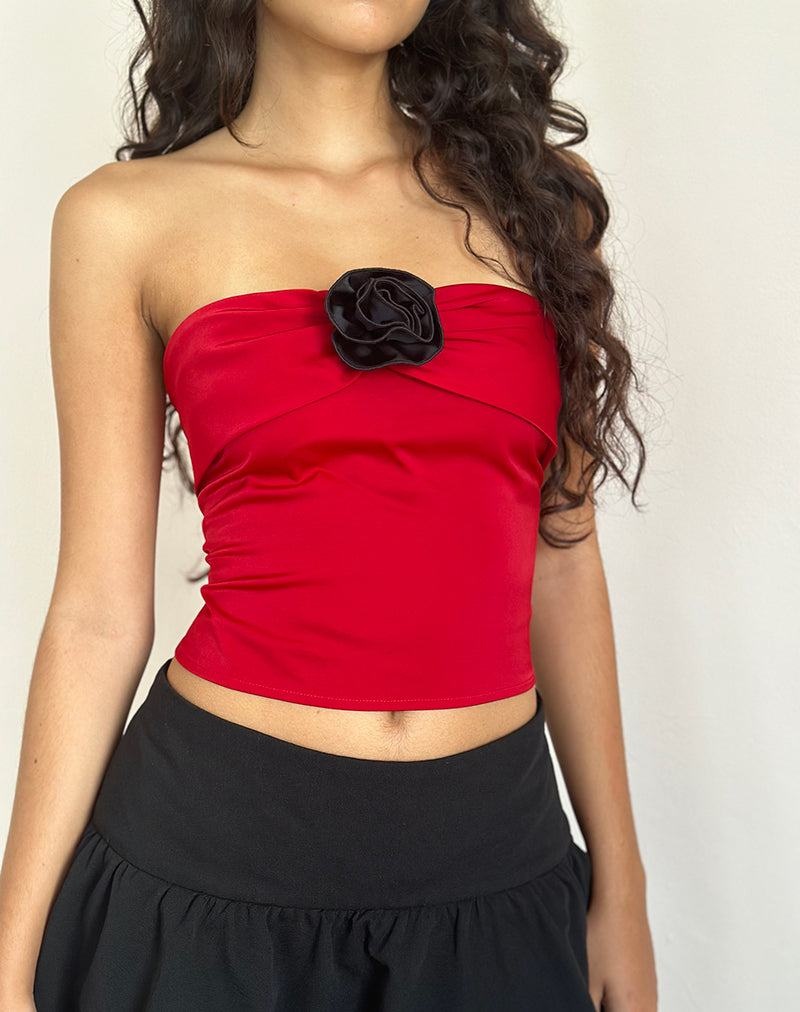 Women's Motel Rocks Astrum Satin Bandeau Red Black | CCM1622RU