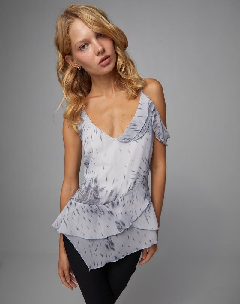 Women's Motel Rocks Aurel Waterfall Ruffle Cami Tank Top White | ETI9398OZ