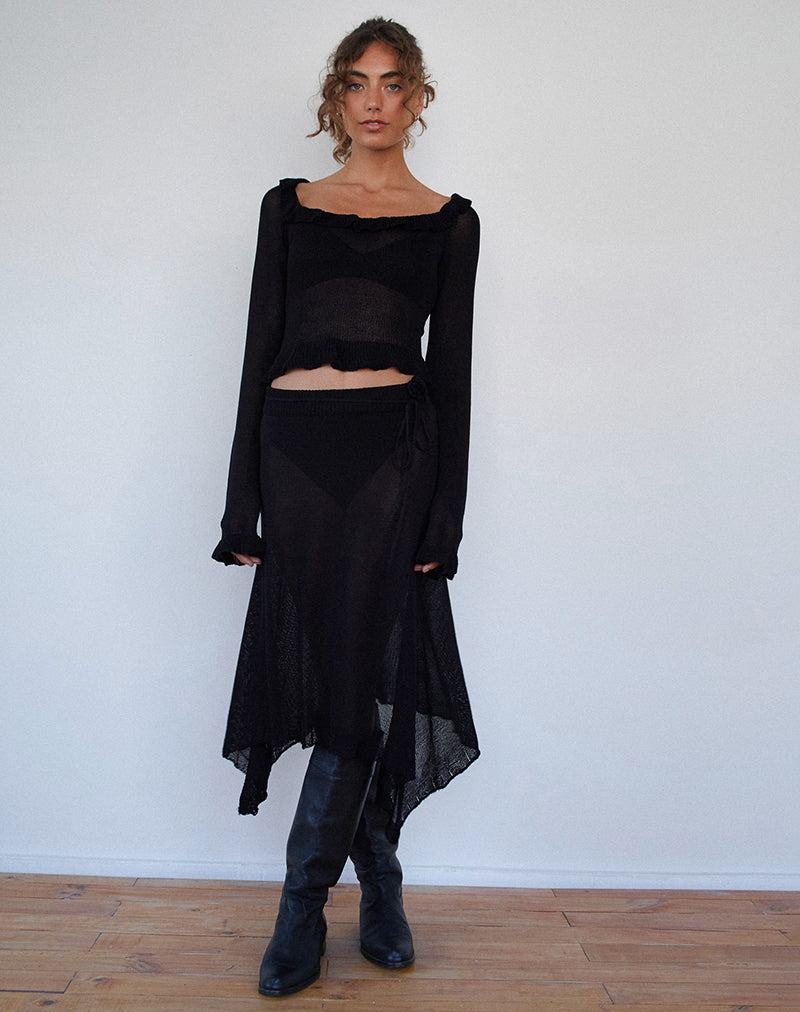 Women's Motel Rocks Ayako Frill Fine Knit T Shirts Black | BZR5644YF