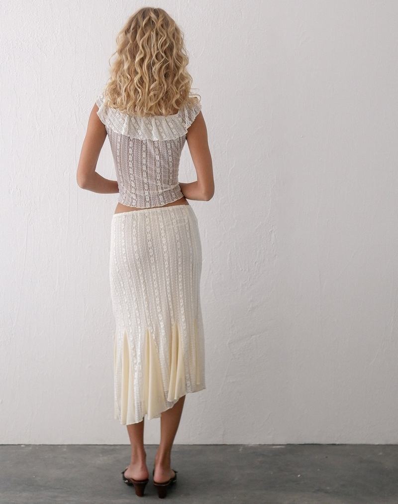 Women's Motel Rocks Betharia Frill Detail Midi Skirts Cream White | XVO4259ND