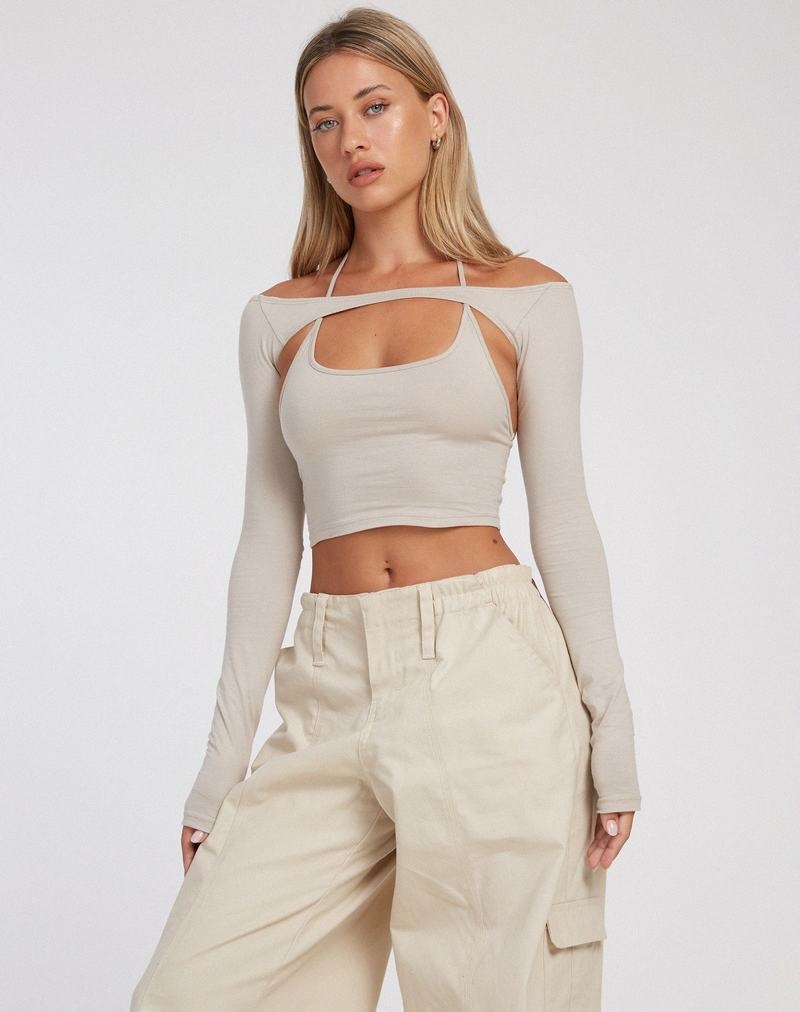 Women\'s Motel Rocks Brandy Long Sleeve Cropped Tops White | OZV482KP