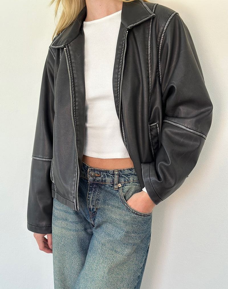 Women's Motel Rocks Brittany Distressed Leather Jackets Black | DFZ9020QM