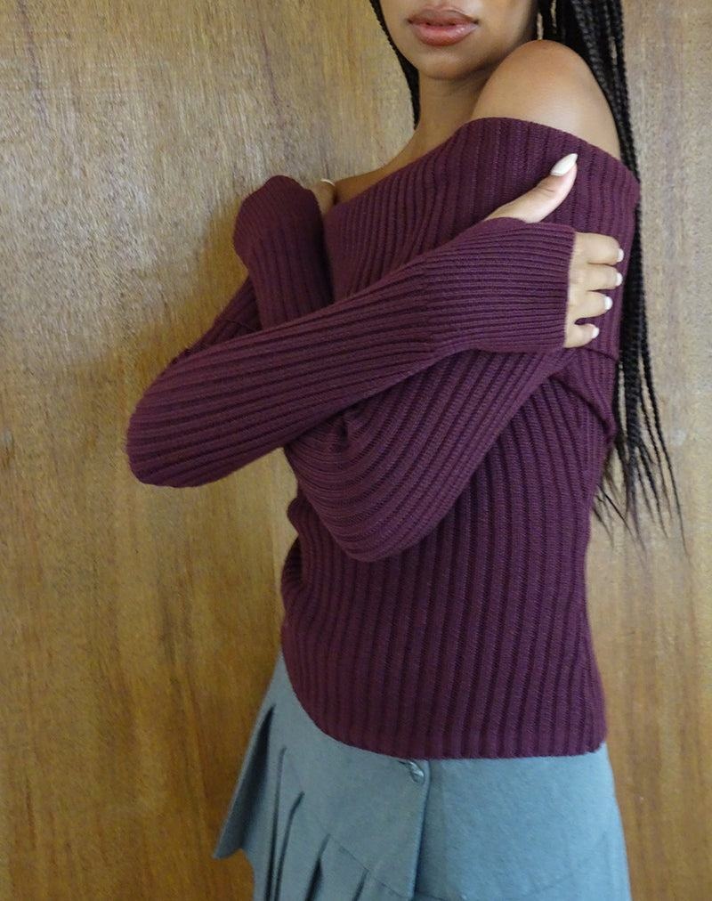 Women\'s Motel Rocks Circe Knitted Bardot Jumpers Red | ANR1028TG