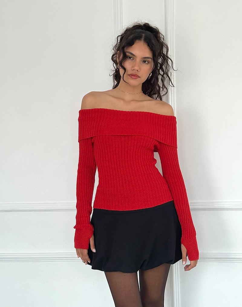 Women\'s Motel Rocks Circe Off-shoulder Long Sleeve Knit Top Jumpers Red | SLX4436UQ