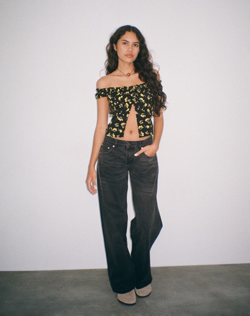 Women's Motel Rocks Citra Bardot Frill Vest Black Yellow | XHP2797GI