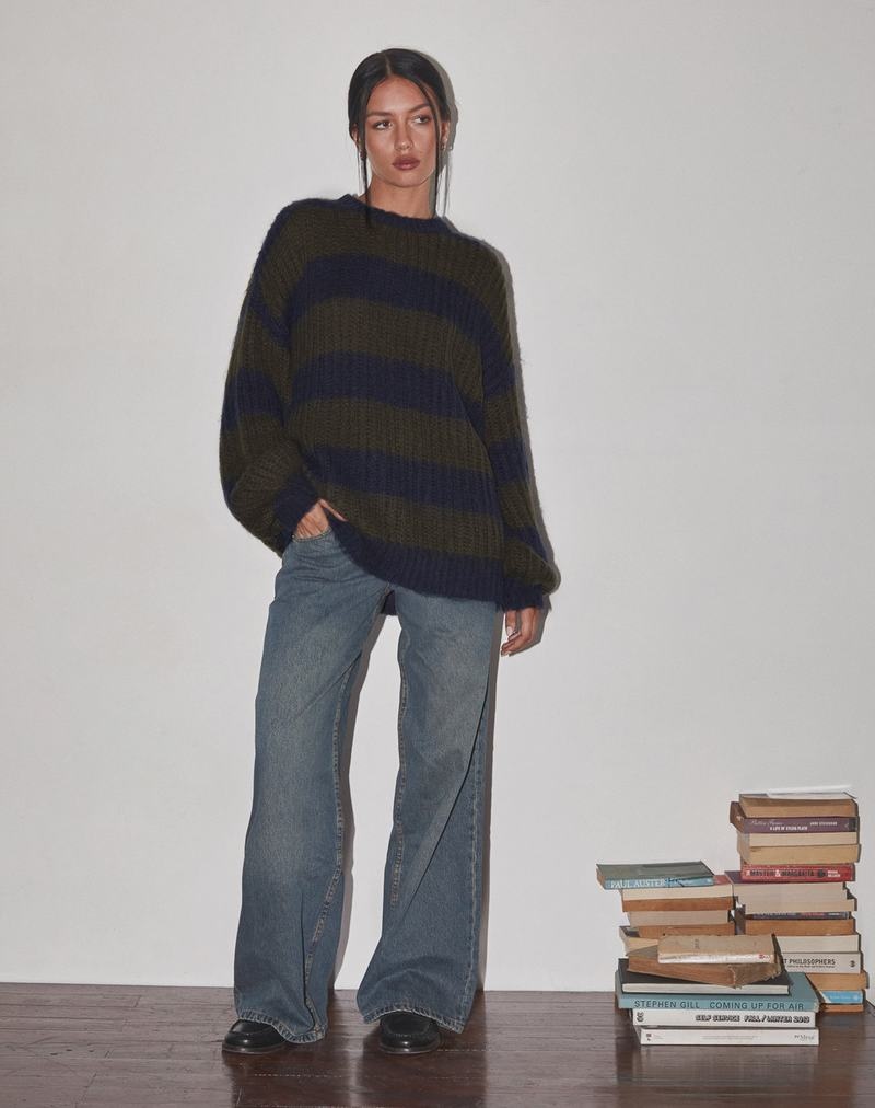 Women's Motel Rocks Daren Knitted Oversized Jumpers Khaki Navy Blue | SQU7074LD