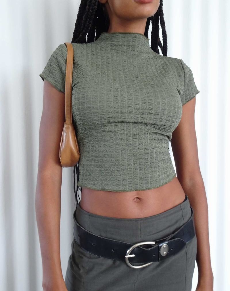 Women's Motel Rocks Elton High Neck T Shirts Khaki | ICY9524AI