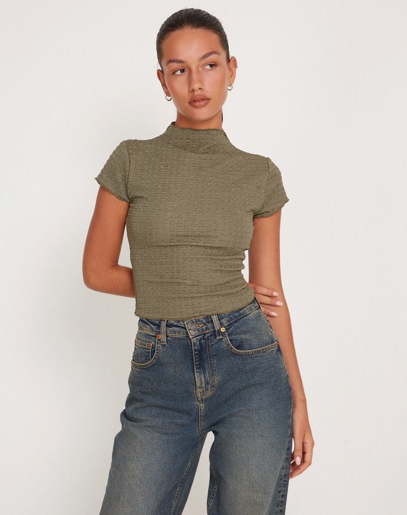 Women's Motel Rocks Elton High Neck T Shirts Khaki | ICY9524AI