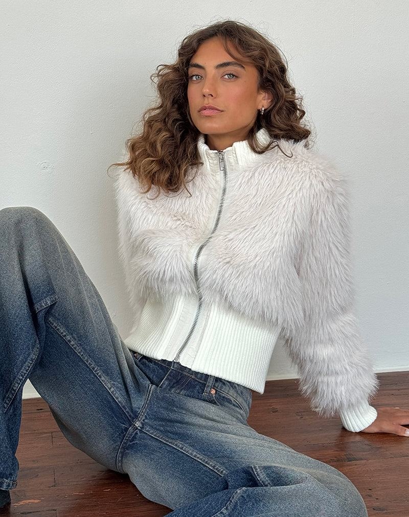 Women\'s Motel Rocks Homari Shaggy Faux Fur Jackets Cream White | VFH9140AK