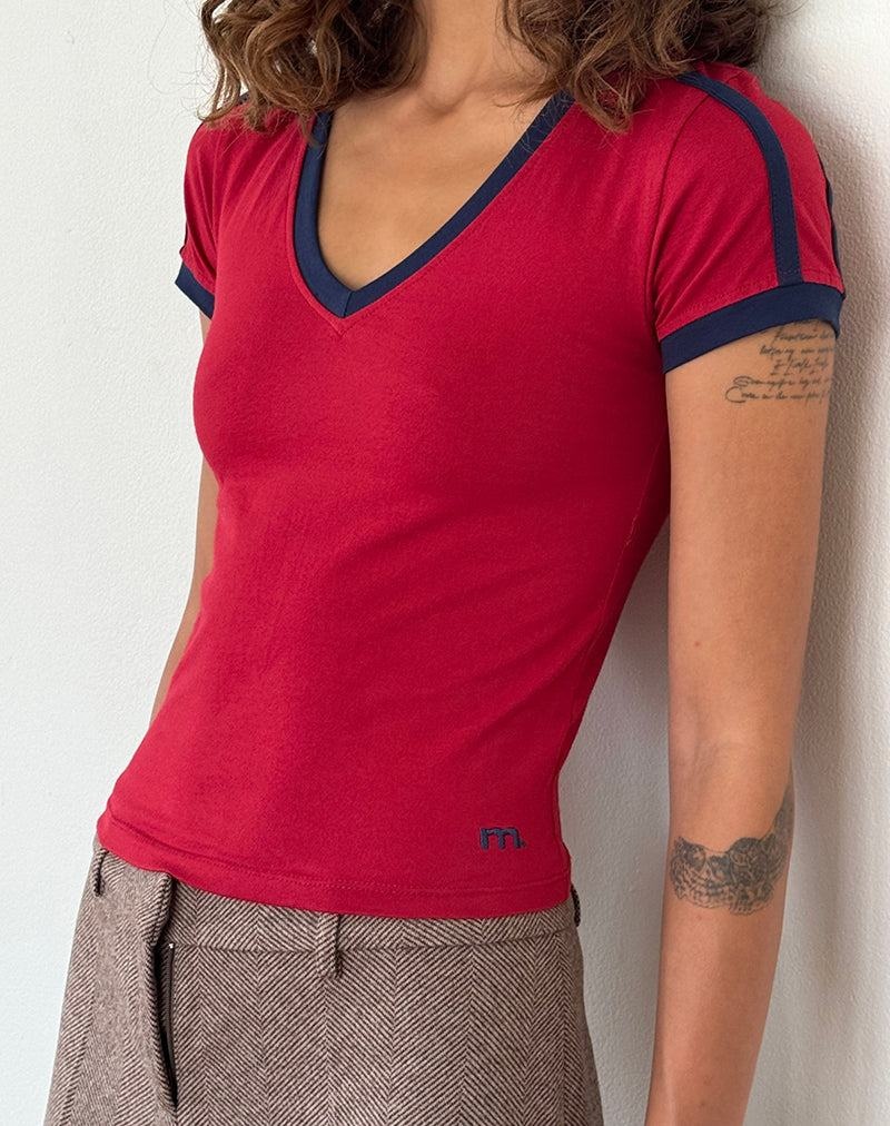 Women's Motel Rocks Izolde Baby Tee T Shirts Red Navy | BKM8446FF