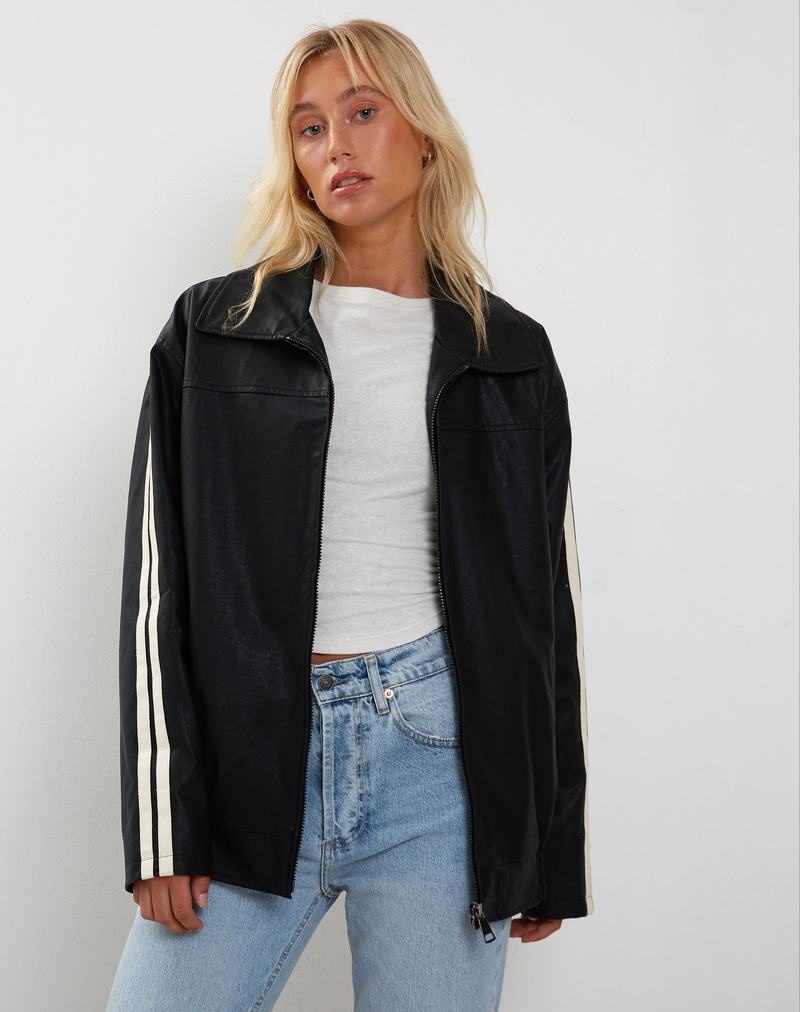 Women's Motel Rocks Javana Zip Up Leather Jackets Black Beige | HIJ895GJ