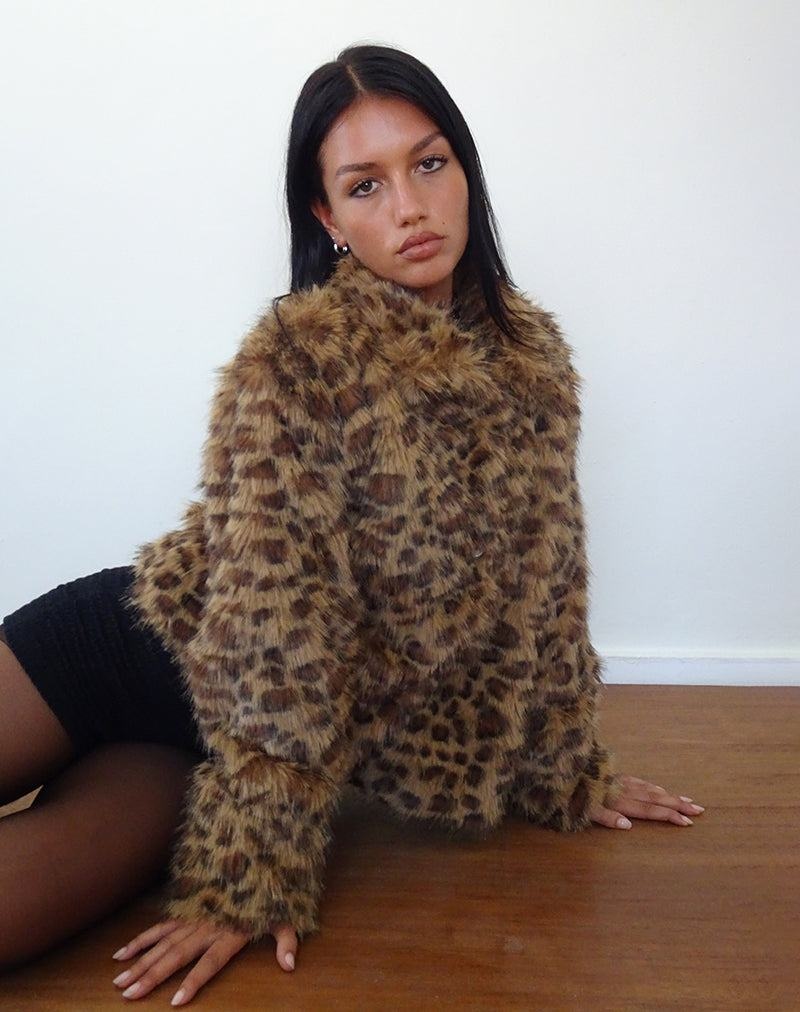 Women\'s Motel Rocks Joji Crop Faux Fur Jackets Brown | YON2786BK