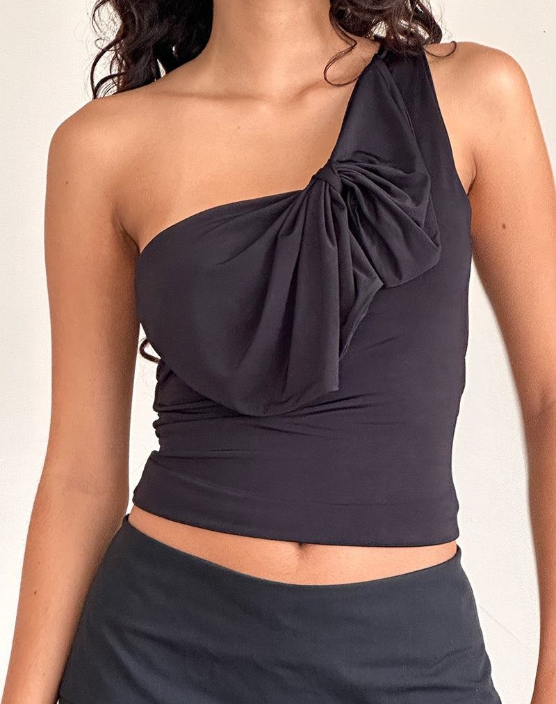 Women's Motel Rocks Jovie One Shoulder Slinky Bow Vest Black | TKT4227MI