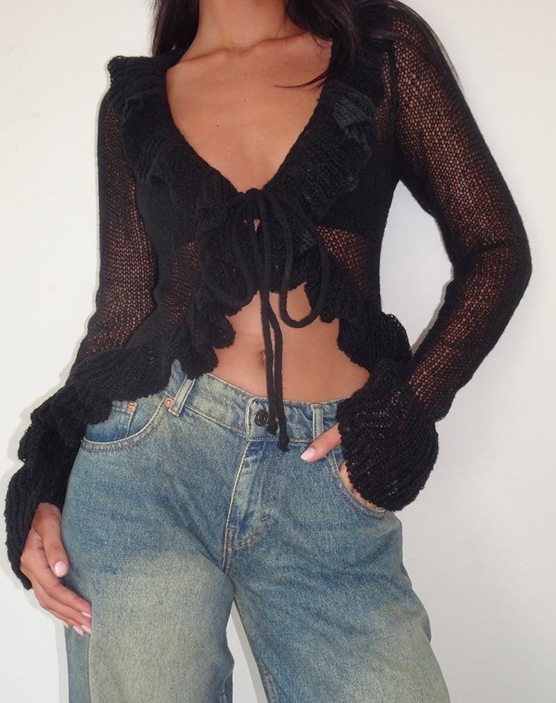 Women's Motel Rocks Kendra Ruffle Cardigan Black | BRZ471SY