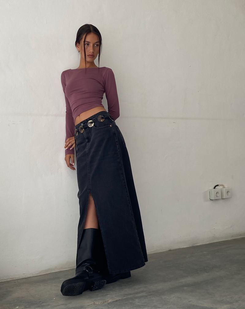 Women's Motel Rocks Low Rise Maxi Denim Skirt Black | SYF783RN