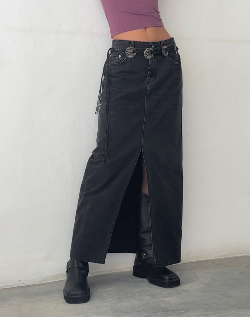 Women's Motel Rocks Low Rise Maxi Denim Skirt Black | SYF783RN