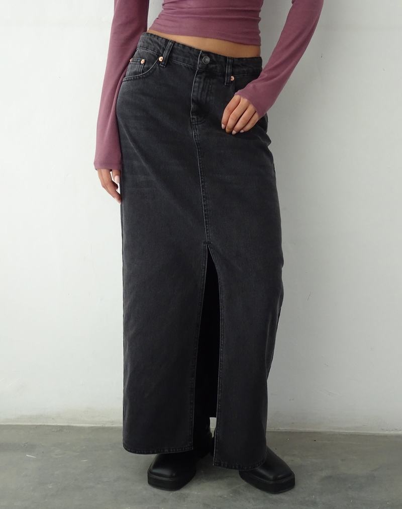 Women\'s Motel Rocks Low Rise Maxi Denim Skirt Black | SYF783RN