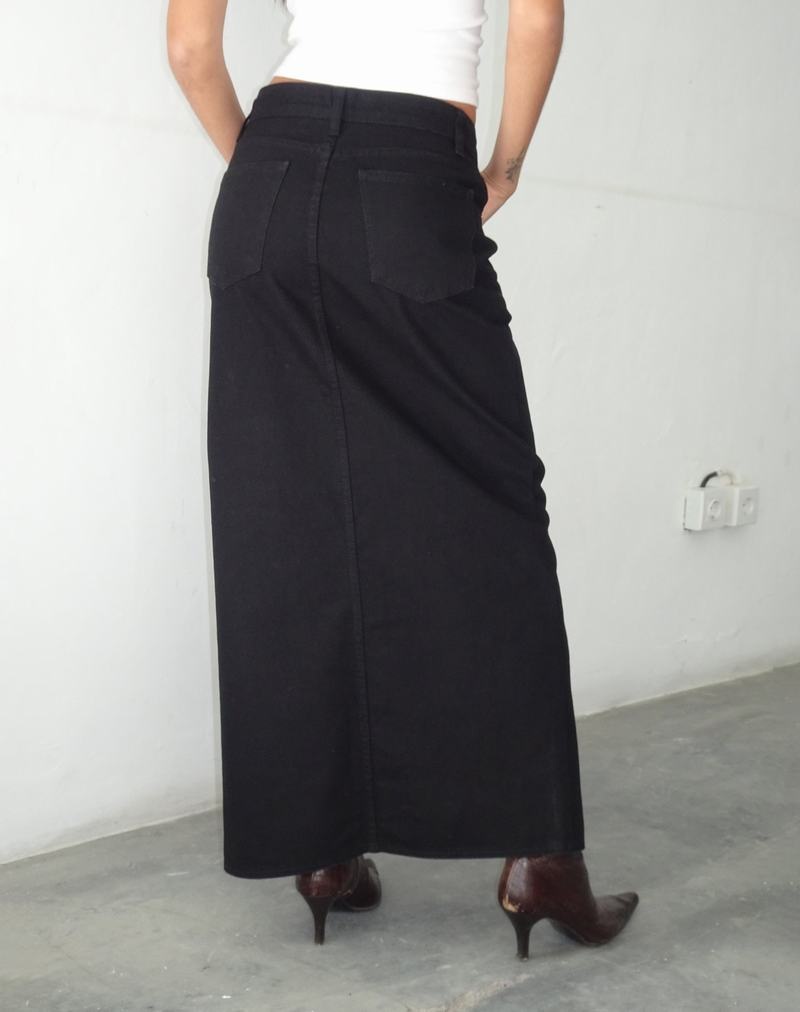 Women's Motel Rocks Low Rise Maxi Denim Skirt Black | VDR1673BS