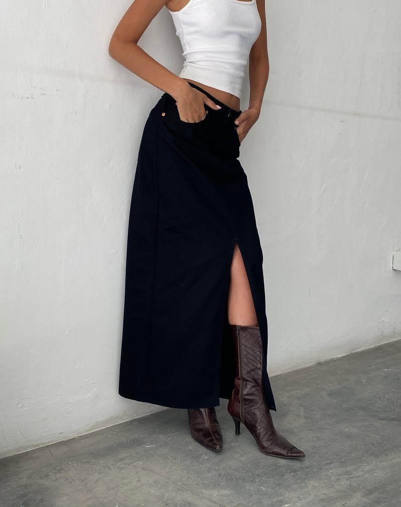 Women\'s Motel Rocks Low Rise Maxi Denim Skirt Black | VDR1673BS