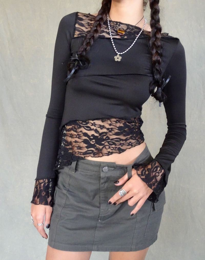 Women's Motel Rocks Lucca Long Sleeve T Shirts Black | YOI670NY