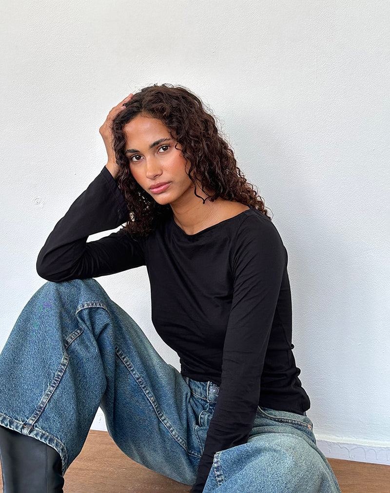 Women's Motel Rocks Lunica Long Sleeve T Shirts Black | KLG1472SB