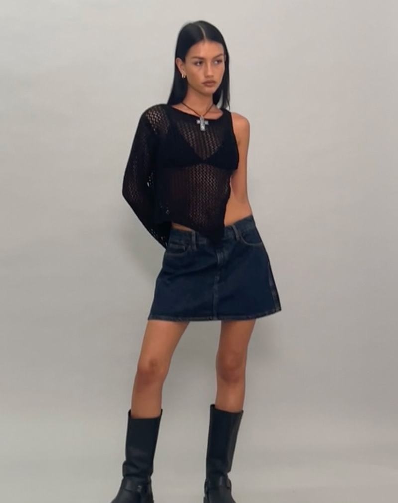 Women's Motel Rocks Nung Open Knit Asymmetric T Shirts Black | JPL7944HO