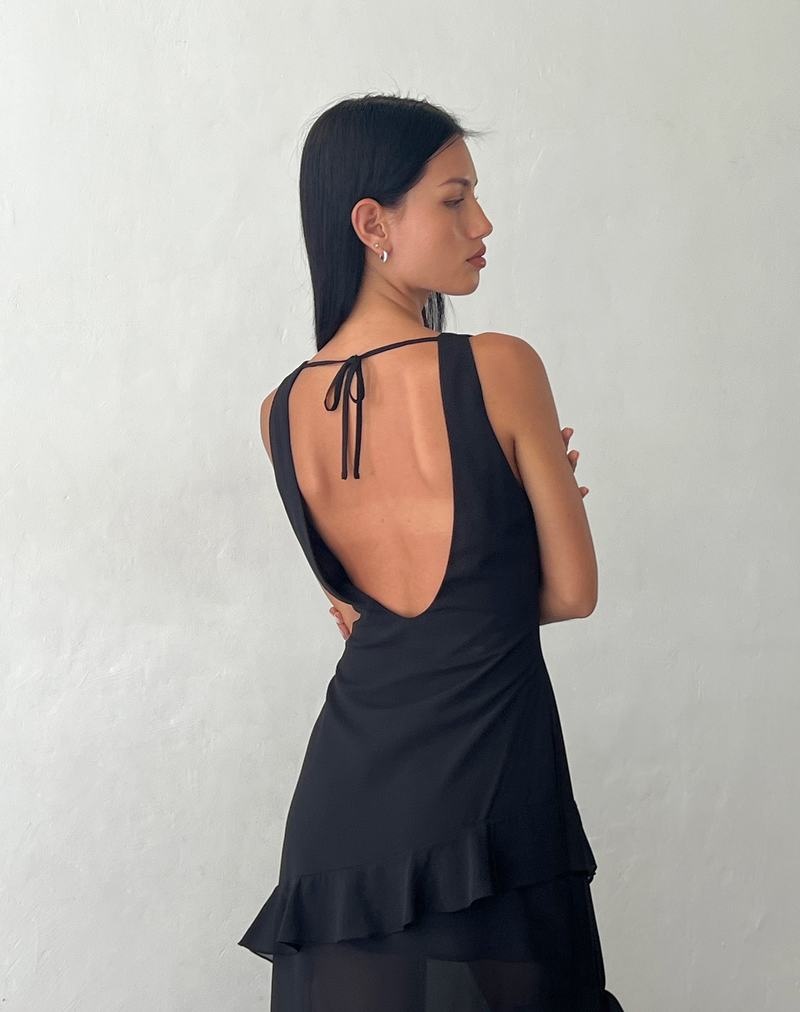 Women's Motel Rocks Otna Ruffle Detail Chiffon Maxi Dress Black | AHQ808LK