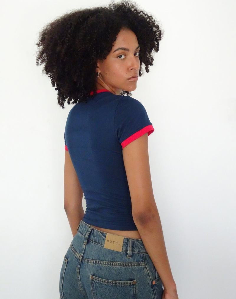 Women's Motel Rocks Salda Sporty Fitted Tee T Shirts Navy | YKW4857DG