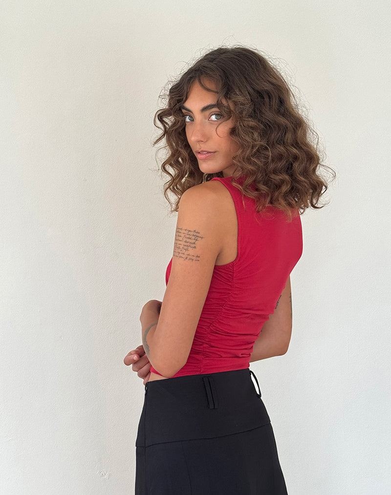 Women's Motel Rocks Sunhee Slash Neck Cropped Tops Red | AQV5699NA